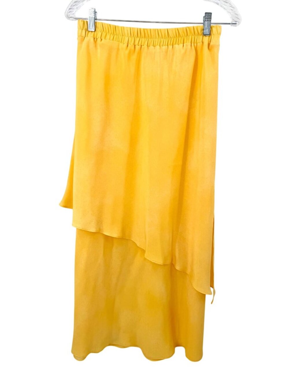 Yellow Asymmetrical Tiered Flowy Chiffon Maxi Skirt USA Made! L